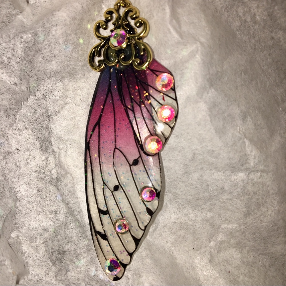 Butterfly Wing Fairy Earrings Gold Jeweled - Picture 7 of 8
